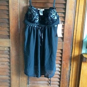 NWT Linea Donatello 2 piece Lingerie lace Slip Chemise Gown Thong Size Medium